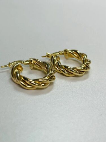 14K Yellow Gold Solid Round Creole Hoop Earrings Small Size 2cm Features 2.8 G - Picture 2 of 3