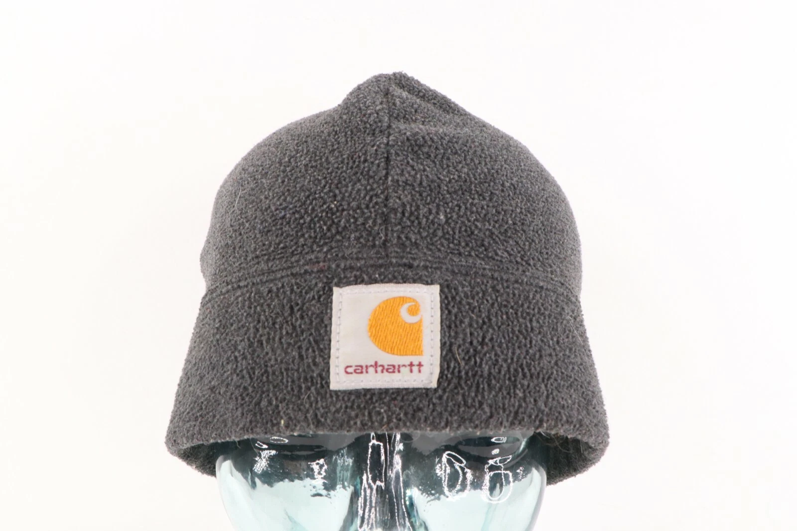 Vintage Carhartt Streetwear Spell Out Patch Winter Fleece Beanie Hat Cap Gray