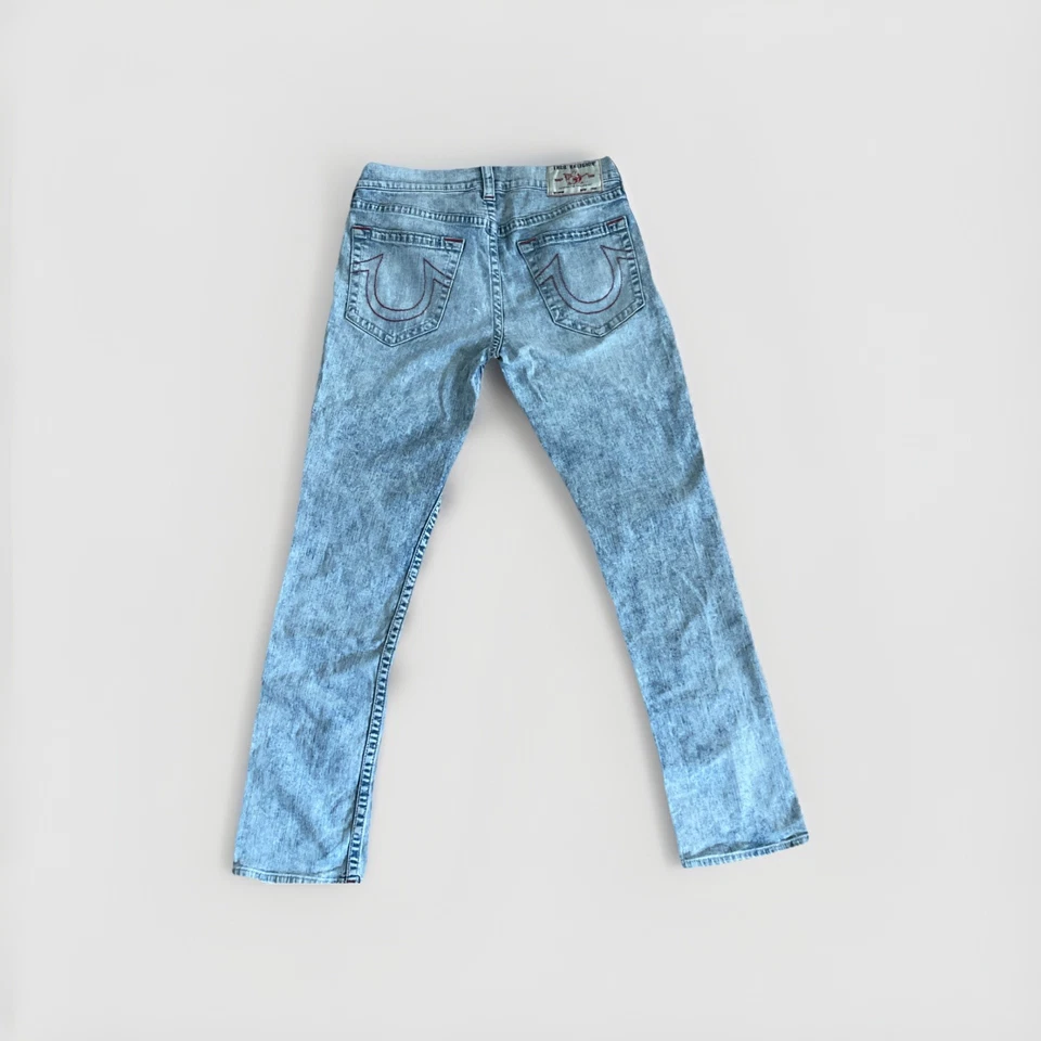 True Religion GENO Relaxed Slim Jeans Herren 32 Hellblau Acid-Waschung Denim - Bild 2 von 4