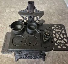 Vintage Crescent Cast Iron Miniature Mini Toy Stove with Accessories