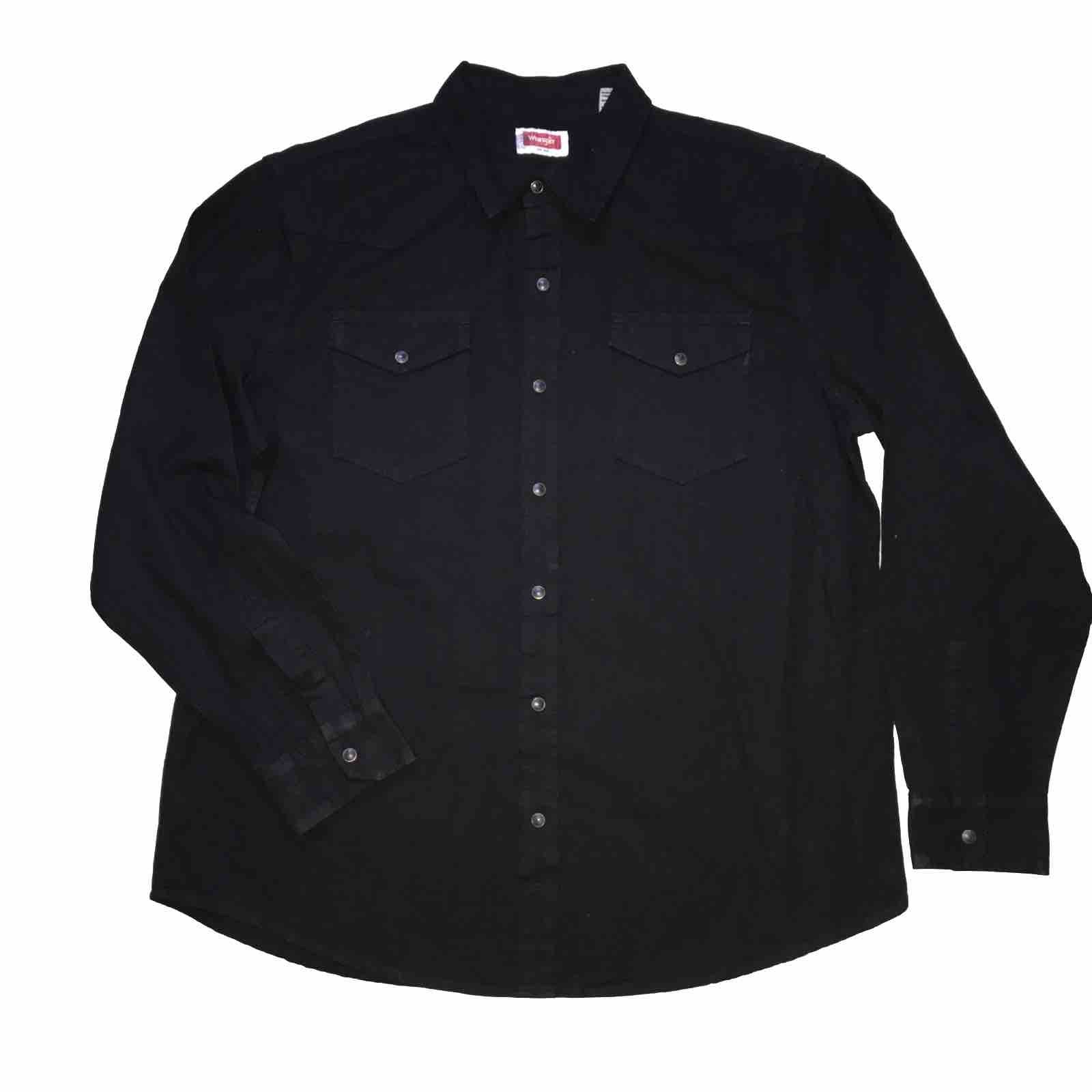 WRANGLER Western Shirt Mens XL Black Pearl Snap Button Long Sleeve