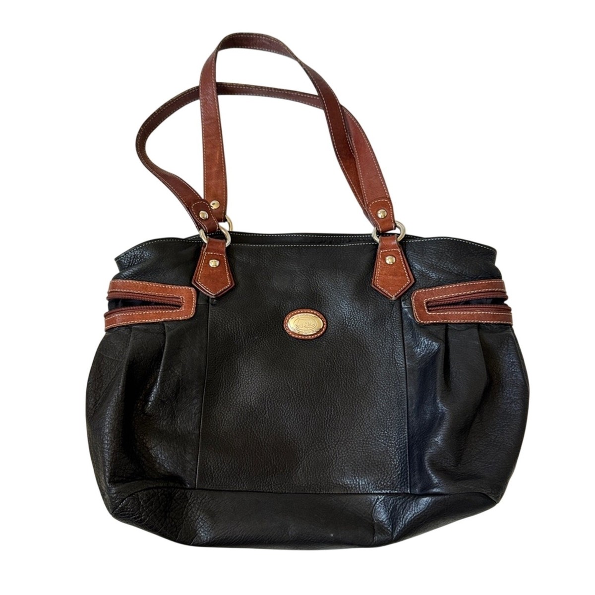 Avorio Made In Italy Black Leather Shoulder Bag Purse Handbag Tote 