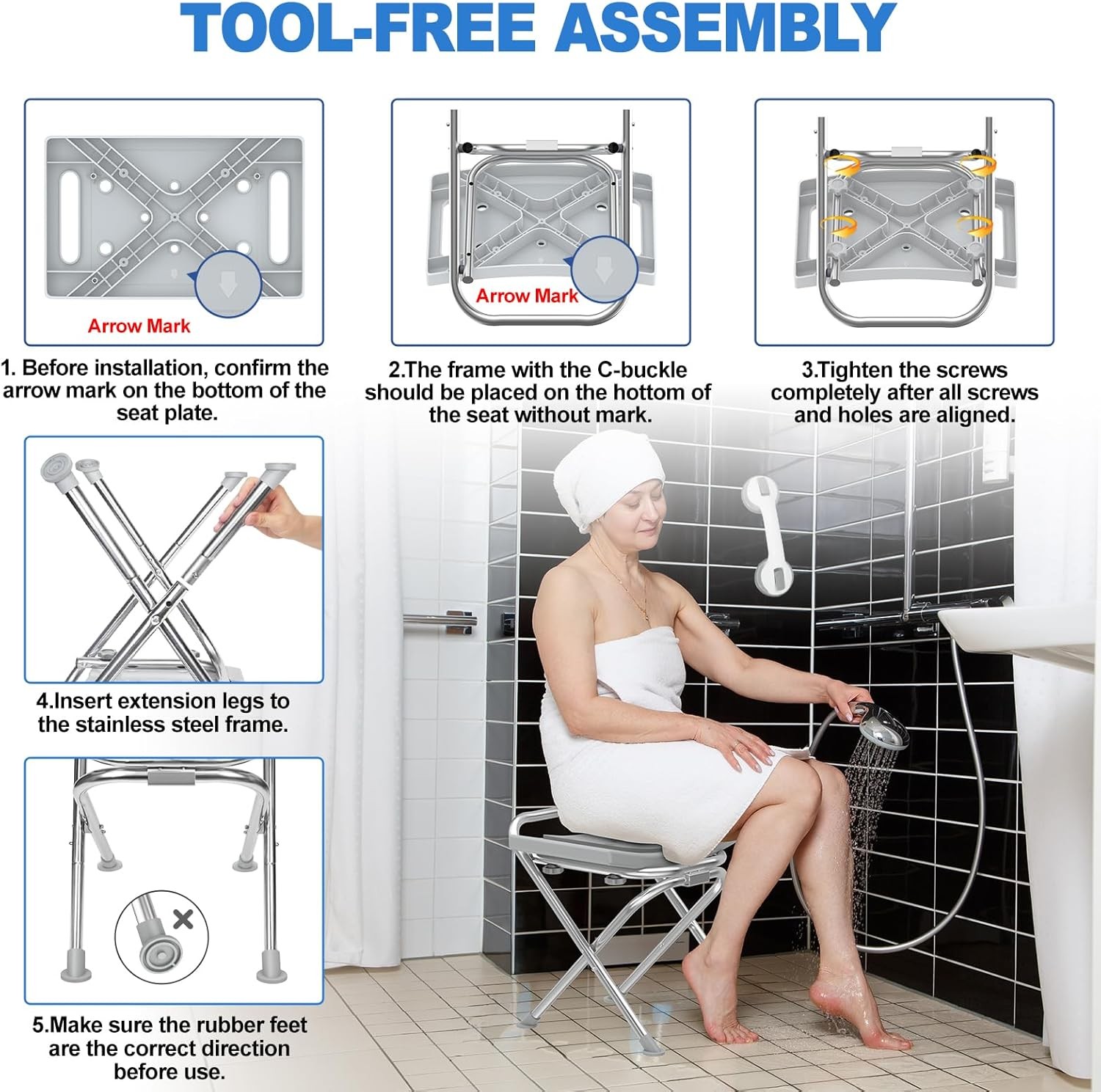 Folding Shower Chair Seat Stainles Steel Small Shower Chair Replace Inside New