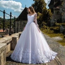 Elegant A-Line Wedding Dresses Lace Long Sleeves bridal gowns Jewel Neck