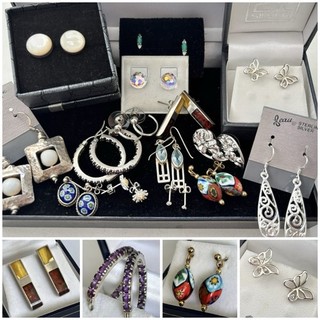 Job Lot Vintage Earrings Inc 925 Silver Amethyst Amber Millefiori etc