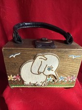 Small Vintage Wooden Purse With Elephant ANd Jeweled Flowers