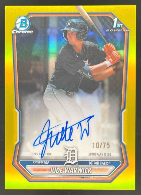 2026 Bowman Jude Warwick Chrome Auto Yellow Refractor /75 #CPA-JW Tigers