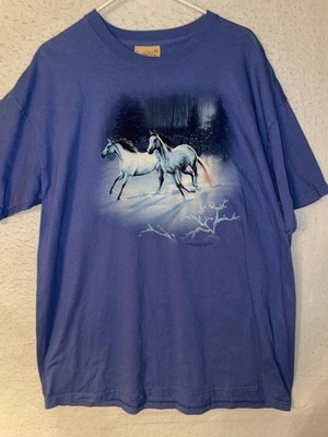 The Mountain Shirt Mens XL Blue Stallion Wild Horse Leather Tag Vintage Y2K