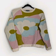Pixi + Ivy Women’s 70s Daisy Floral Crewneck Sweater Pastel Retro Boho, Size S