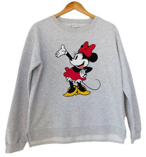 Disney Women Minnie Mouse Sweatshirt Heather Gray Large Cotton Poly Pullover