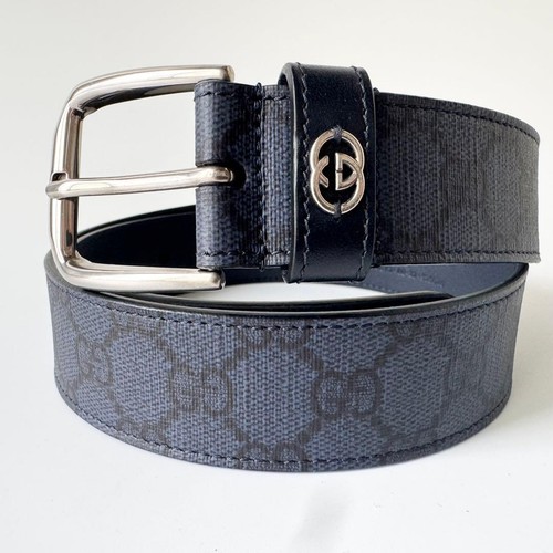 Gucci Interlocking GG Supreme Belt Navy Men's PVC Leather Pre-Owned