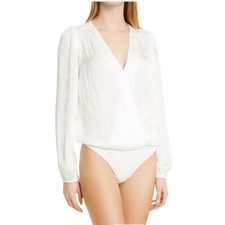PAIGE Whitney white faux wrap ruffle trim sleeve bodysuit size Medium