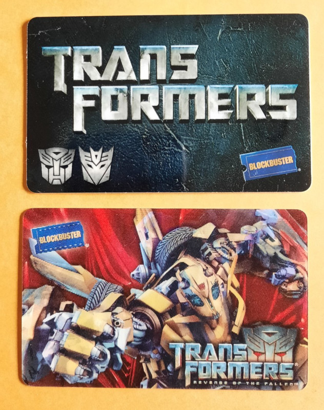 TRANSFORMERS 2 Different BLOCKBUSTER GIFT CARDS No Value 2007/2009 LENTICULAR +
