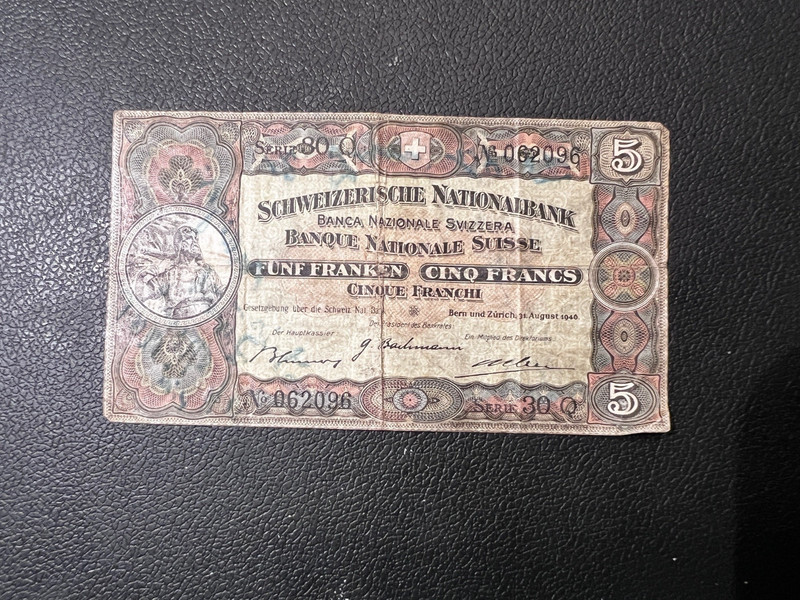 1946 Switzerland 5 Franc Bank Note