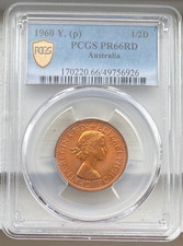 1960 Australia 1/2 Penny, PCGS PR 66 RD, Perth Mint, Proof Red, KM-56
