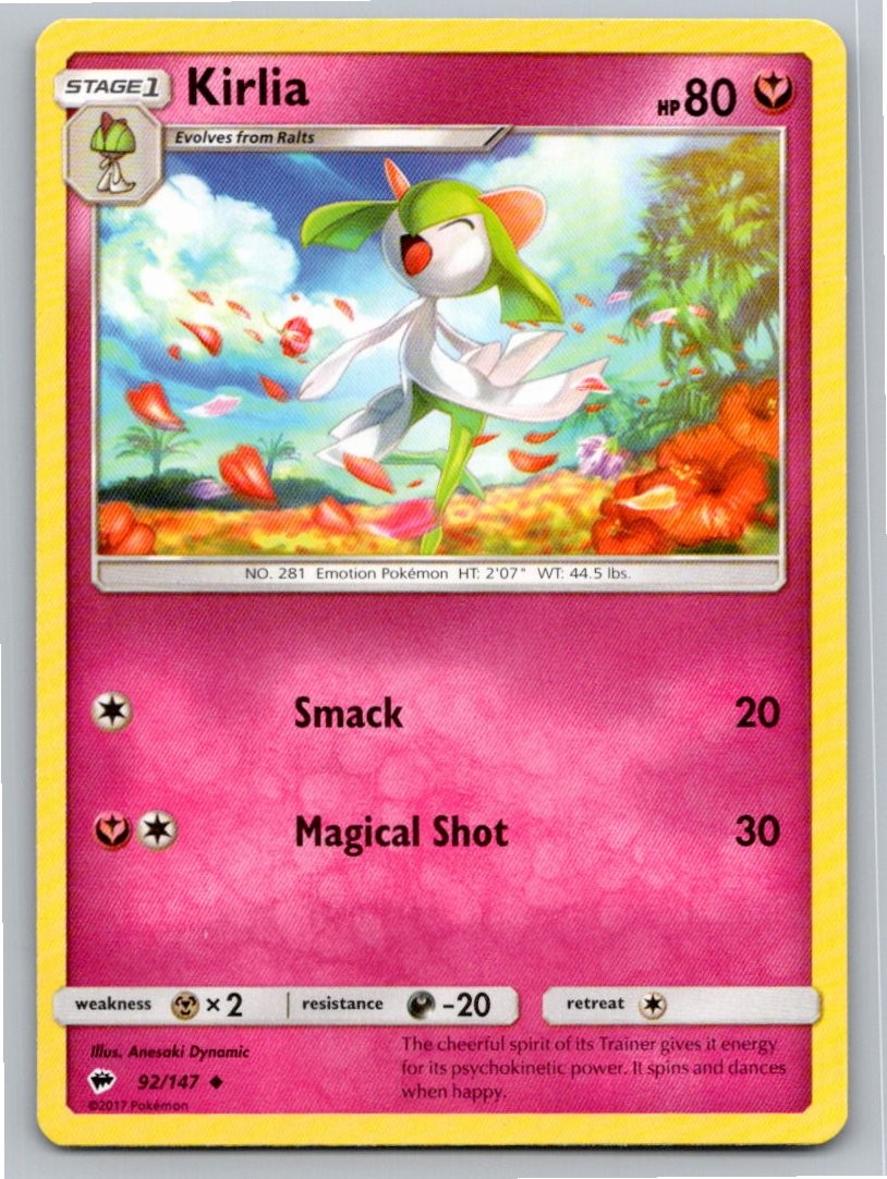 2017 POKEMON KIRLIA BURNING SHADOWS 92/147 UC NM A78506 FREE S&H