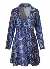 Shein Curve Plus Dress Women’s 2X Snakeskin Long Sleeve V Neck MIDI Dress