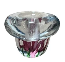 Dynasty Gallery Heirloom Art Glass Paperweight Candle Holder Pink Flower