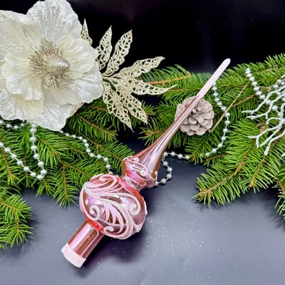 Pink Glass Christmas Tree Topper – Handmade Vintage Style Holiday Ornament