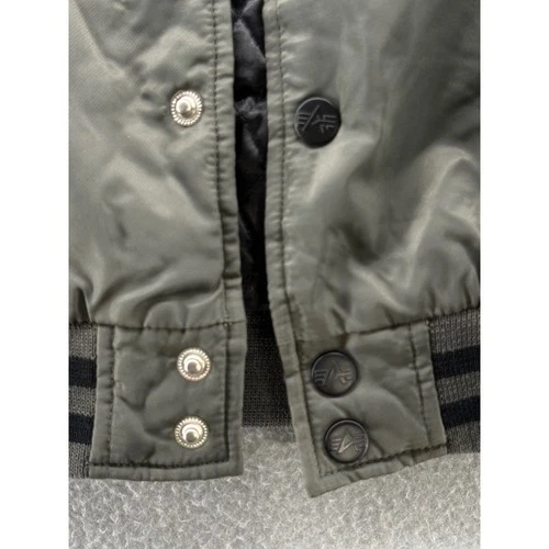 Alpha Industries Mens Medium Sage Green Black Bomber Varsity Jacket Quilted image 8