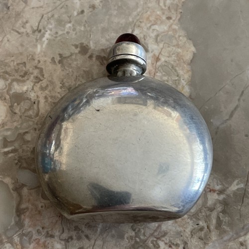 Vintage Ormex Mexico Sterling Silver Dark Red Stone Cap Perfume Snuff Bottle