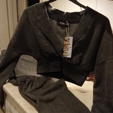 New York Club Womens Grey Fleece joggers 2pc Crop Drawstring Waist Size M viral