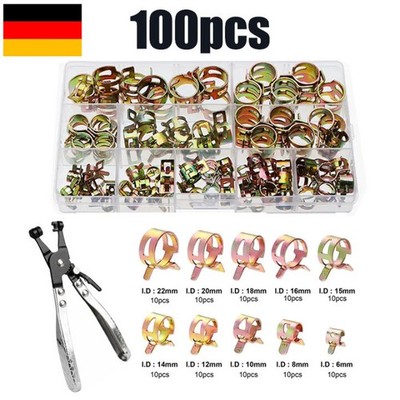 165tlg Benzin Schlauchschellen Set Ohr Schlauchklemmen Federklemmen Sortiment