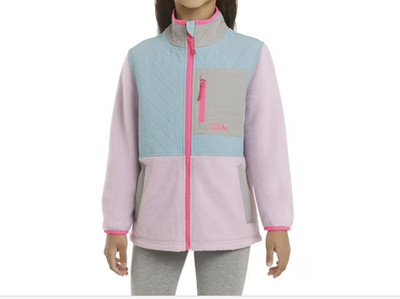 Jacket Purple & Blue Polar Fleece Pockets Girls M By Eddie Bauer MSRP 89.00