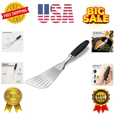 #ad 304 Stainless Steel Fish Spatula Thin Flexible Slotted Fish Turner with Non ... $24.99
