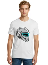 Futuristic-Helmet Mens Graphic Tee, 100% Cotton, Casual Summer Wear