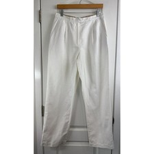 Liz Claiborne Women's Kylie White Linen Blend Pleated Pants Straight Leg Size 8