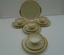 FURSTENBERG TRIOS SET OF 4 & CAKE PLATE VINTAGE GOLD & CREAM