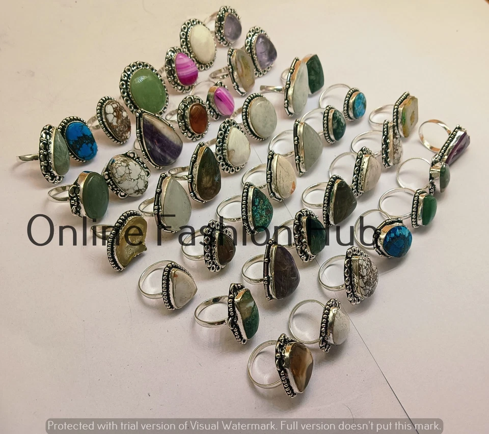 Лот антикварных ювелирных изделий кольца с покрытием из серебра 925 пробы с тигровым глазом и смешанными драгоценными камнями - Изображение 2 из 4