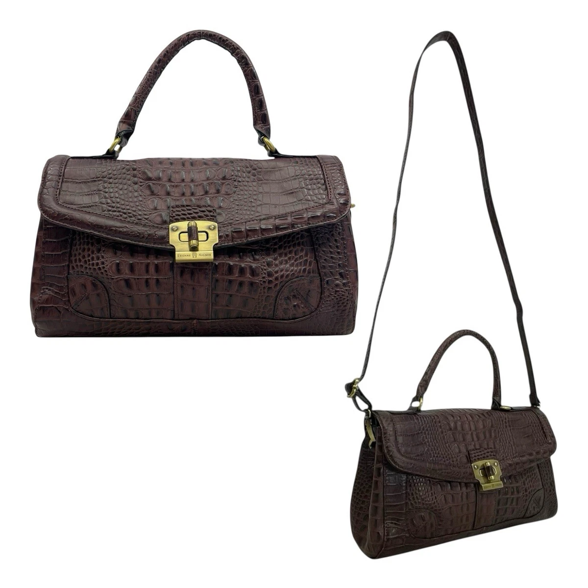 90s Etienne Aigner クロコ型押し レザー ボストンバッグ Etienne Aigner Leather Exterior Animal Print Bags & Handbags for