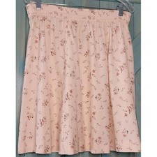 100 Silk Pretty Light Peach Midi Skirt Delicate Floral Pattern Elastic Waist M
