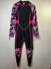 SBART M/L BLACK PINK TROPICAL ZIP RASH GUARD STIRRUP BODYSUIT SWIM DIVE WET SUIT