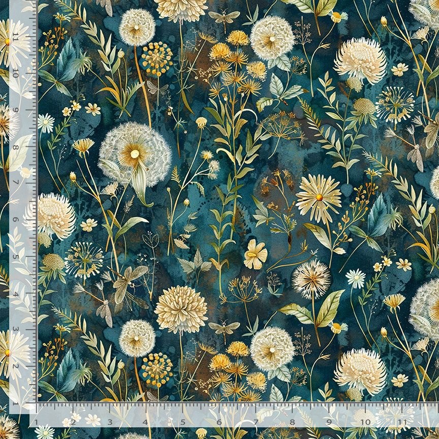 Forest Whisper Fabric | Midnight Wild Floral Blue | Timeless Treasures YARD