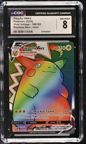 CGC 8 NM/MINT Pikachu VMAX 188/185 RAINBOW RARE HOLO Pokemon Card 007