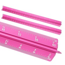 2 Pcs 12 Inch Imperial Architectural Triangular Scale Ruler Large Scale Rose Red