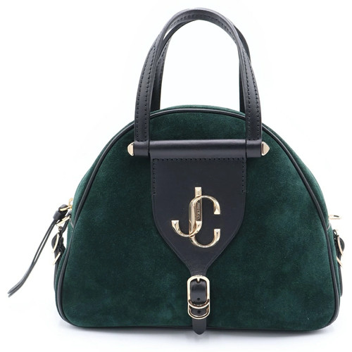 Jimmy Choo S Varenne Bowling Logo Gold Hardware Calf Leather Suede Handbag