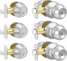 3 Pack Satin Nickel Exterior Door Lock Set with Deadbolt, Single Cylinder