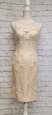 sue wong crochet dress Sue Wong Nocturne Cream Crochet & Lace Sheath Dress Fully Lined Women's  Size 0