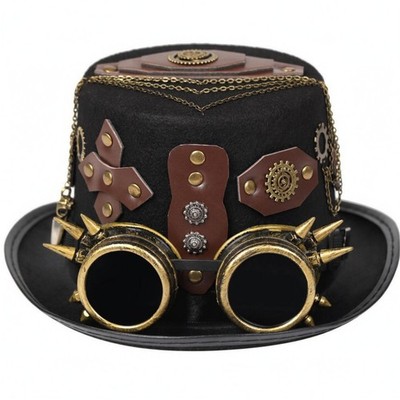 Steampunk Zylinder Hut Messing Nieten Gothic Zylinderhut lederähnliche Einsätze