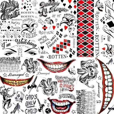 6 Blatt Joker Tattoos Halloween Make UP Set Cosplay Kostüm Klebetattoos Erwac...