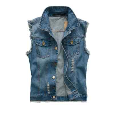Men Sleeveless Jeans Jacket Oversize Denim Jeans Vest Cowboy