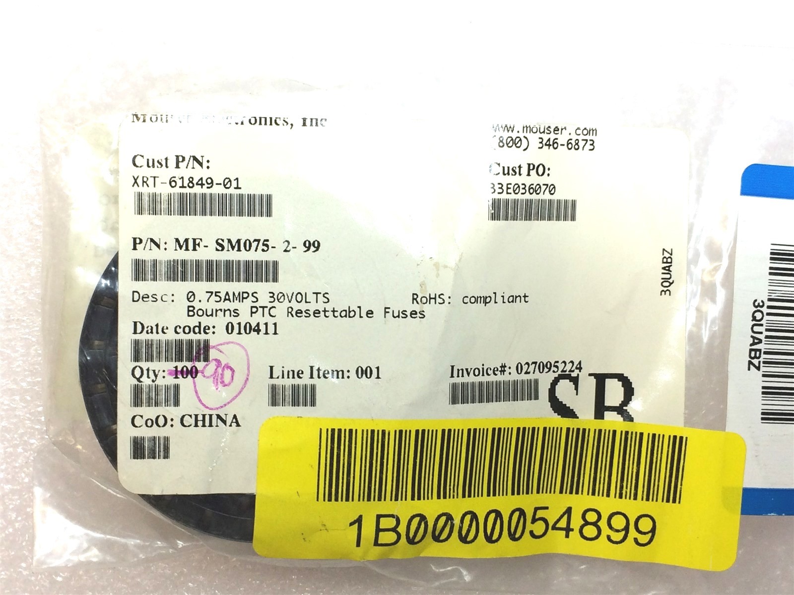 145-pcs Fuse Resettable 1.0a 30v Bourns Mf-sm100-2 1002 MFSM1002 for ...