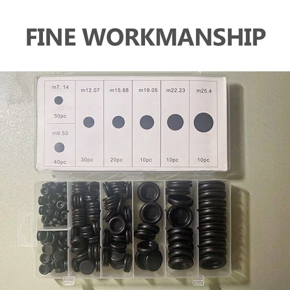 170Pcs Rubber Grommet Firewall Hole Plug Electrical Wire Gasket Accessory Black - Imagem 3 de 4