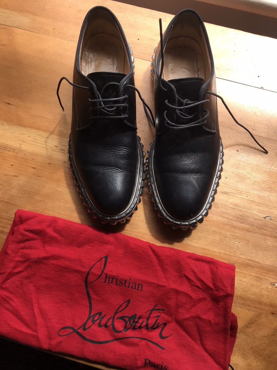 Christian Louboutin Black Leather Studded Oxford Brogue Flat Shoe