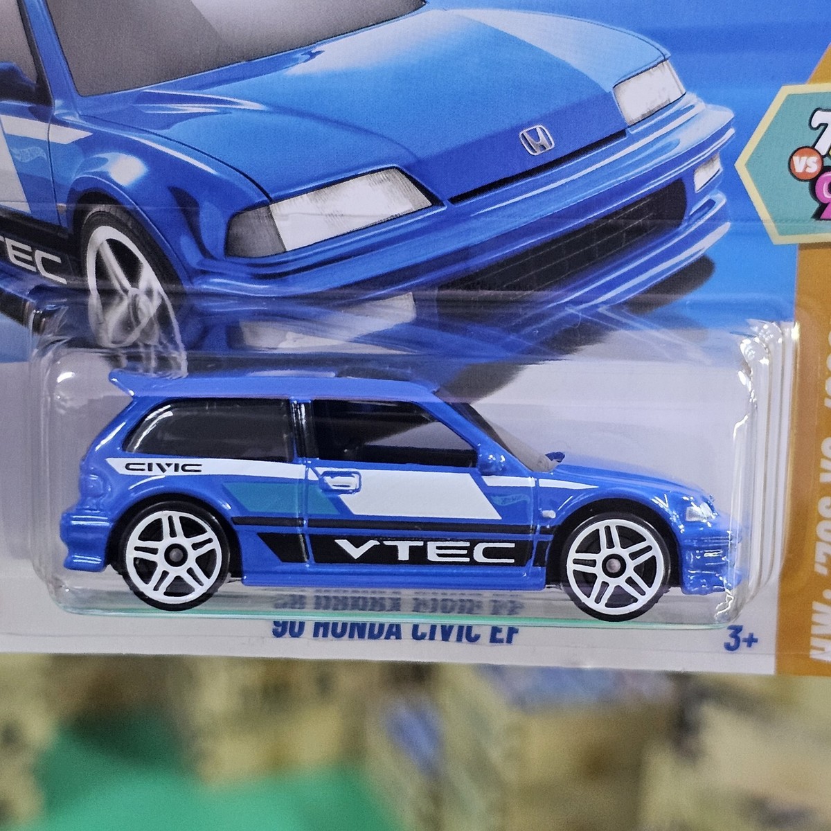 2025 HOT WHEELS 90'S HONDA CIVIC EF HW 70s VS 90s SHORT CARD BLUE
