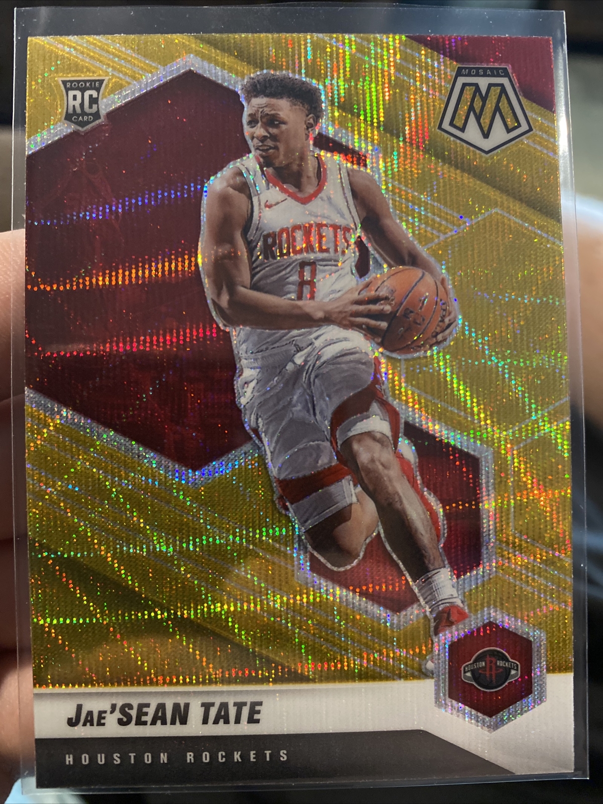 Jae'Sean Tate 2020-21 Panini Mosaic Rookie Asia Gold Wave Prizm RC #214 Rockets